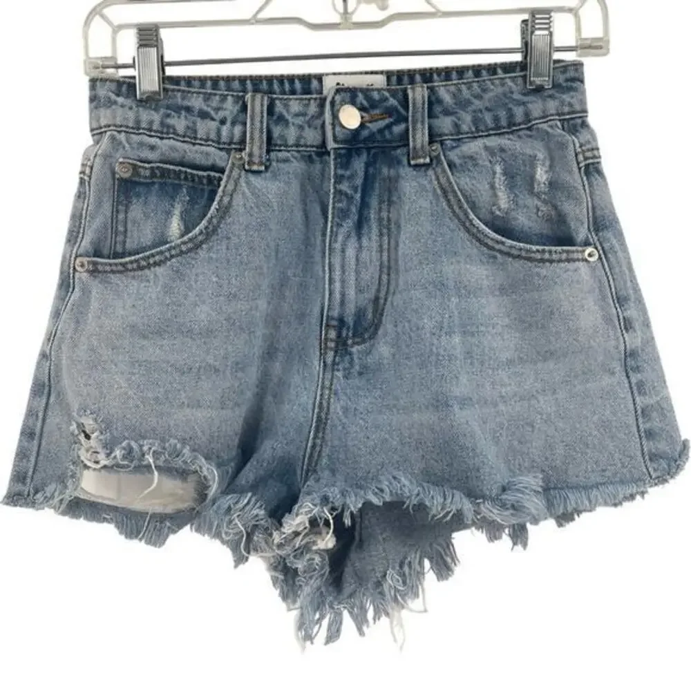 Princess Polly Blue Distressed Jean Shorts size 2
